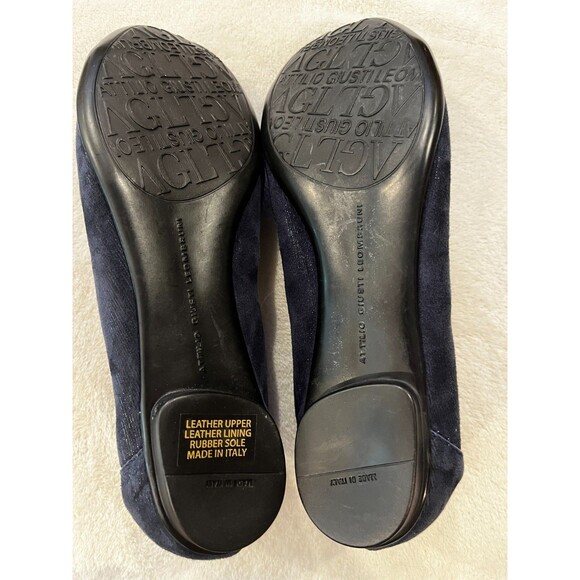 AGL Womens Shoes Chain Size 7.5-8.5 EU 38.5 Navy Blue Suede Leather Cap Toe Flat - Picture 10 of 11
